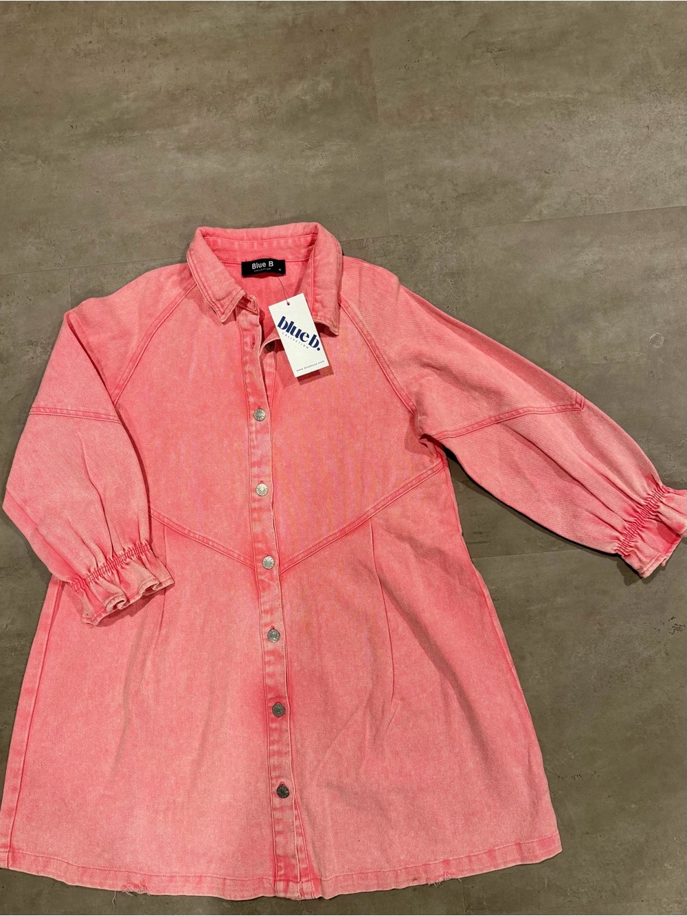 **NWT** BLUE B Pink denim Button-Front Shirt Dress. Sz M
